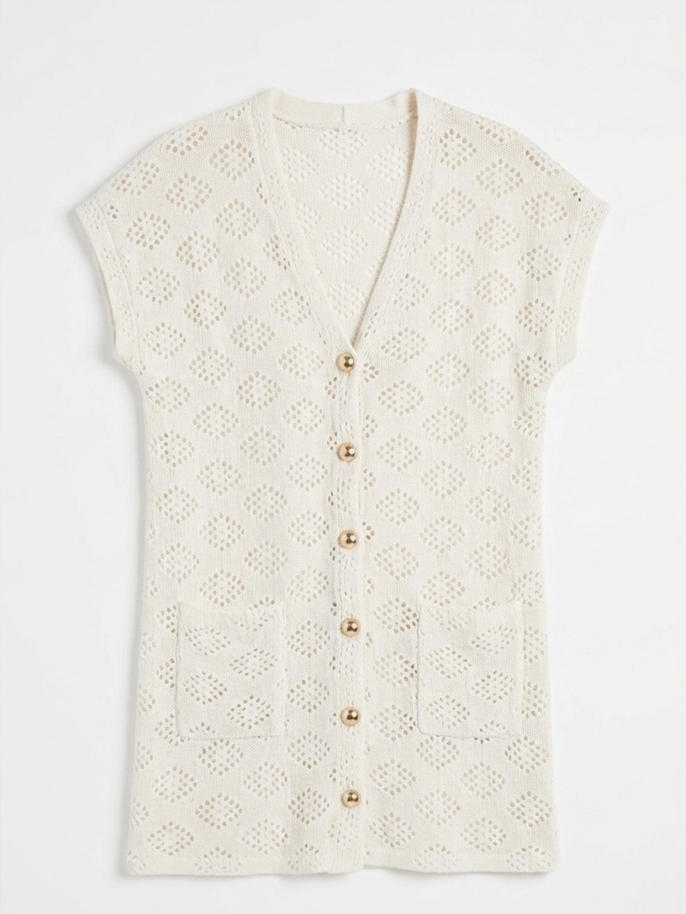 Bikini Village Crochet Knit Beach Cover Up White Long Cardigan Women’s Large